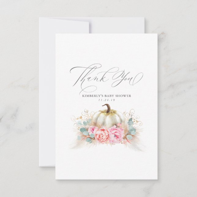 Pampas Grass Pumpkin Baby Shower Thank You Card (Front)