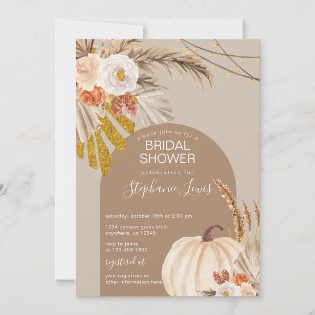 Pampas Grass Pumpkin Bridal Shower Invitation (Front)