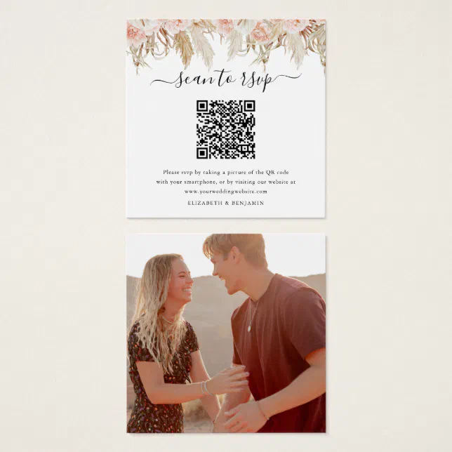 Pampas Grass QR Code Photo Wedding RSVP Card Zazzle