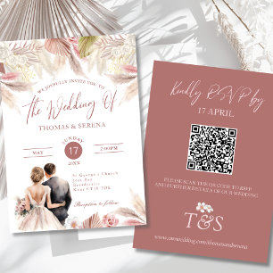 Pampas Grass QR Code RSVP Wedding Boho Invitation