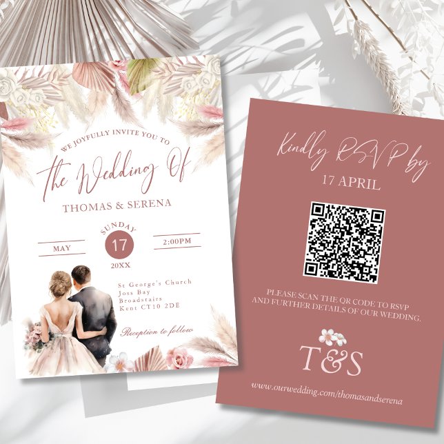 Pampas Grass QR Code RSVP Wedding Boho Invitation (Creator Uploaded)
