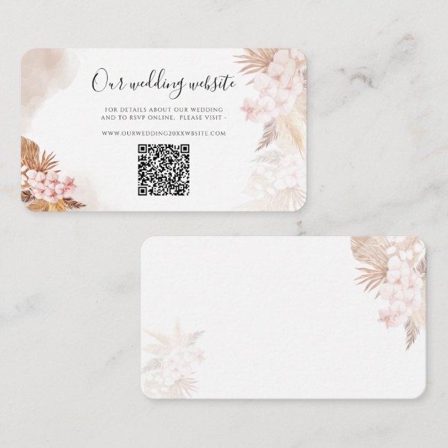 Pampas Grass QR Code Terracotta Wedding Website Enclosure Card (Front/Back)