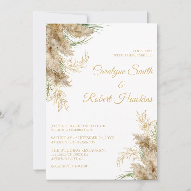 Pampas Grass Romantic Wedding Invitation (Front)