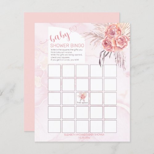 Pampas Grass  Rose Blooms Baby Shower Bingo Card