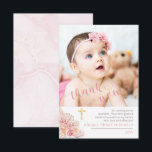 Pampas Grass | Rose Blooms Baptism Photo Thank You<br><div class="desc">Whimsical watercolor dried pink roses, pampas grass and palm leaves and ornate cross floral girl photo "Baptism" "Thank You" design with a faux pink marble background on back. Simply add your photo, unique message and closing, child's name and the year. Composite design by Holiday Hearts Designs (rights reserved) with template...</div>