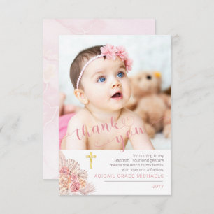 Pampas Grass   Rose Blooms Baptism Photo Thank You
