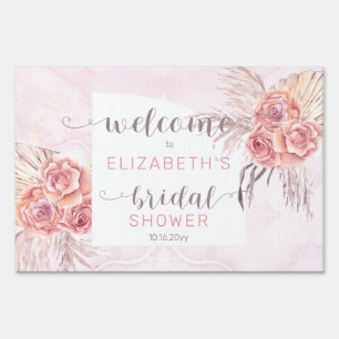 Pampas Grass Rose Blooms Bridal Shower Welcome Sign