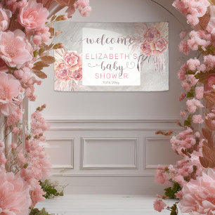 Pampas Grass Rose Blooms Girl Baby Shower Welcome Banner