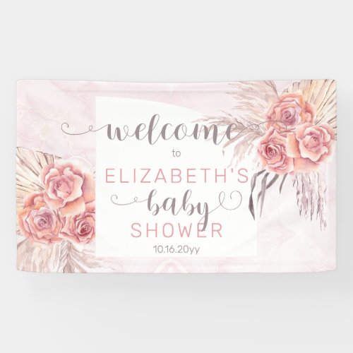 Pampas Grass Rose Blooms Girl Baby Shower Welcome Banner