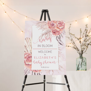 Pampas Grass Rose Blooms Girl Baby Shower Welcome Foam Board