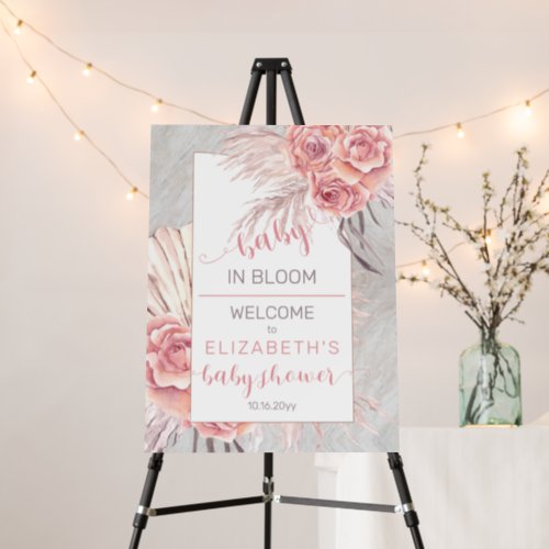 Pampas Grass Rose Blooms Girl Baby Shower Welcome Foam Board