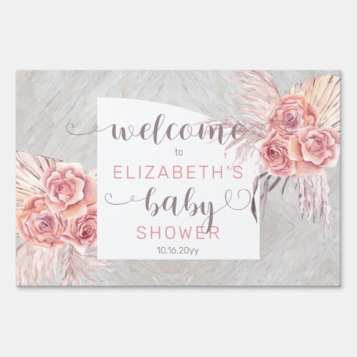 Pampas Grass Rose Blooms Girl Baby Shower Welcome Sign
