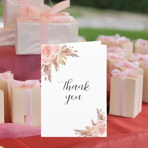 Pampas grass rose florals photo birthday letterpress thank you card