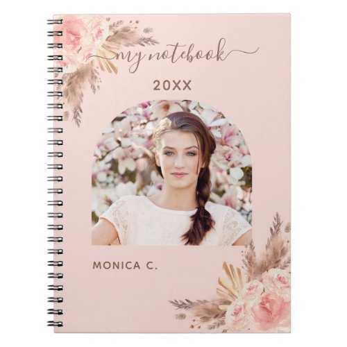 Pampas grass rose gold blush florals photo notebook