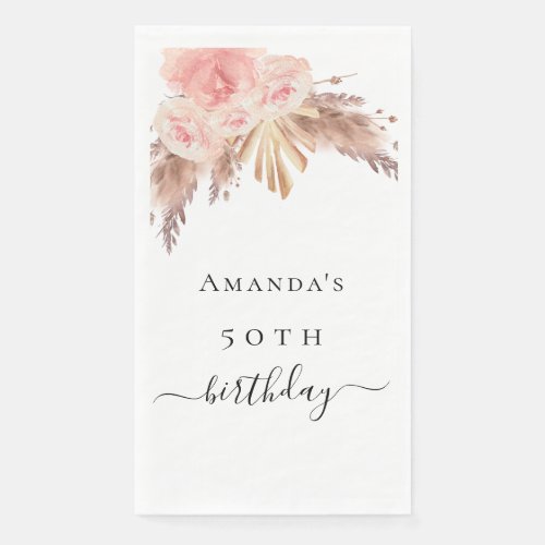 Pampas grass rose gold floral birthday party paper guest towels