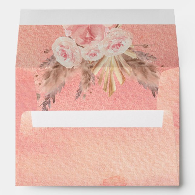 Pampas grass rose gold floral boho wedding envelope (Back (Bottom))
