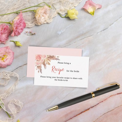 Pampas grass rose gold floral recipe Bridal Shower Enclosure Card