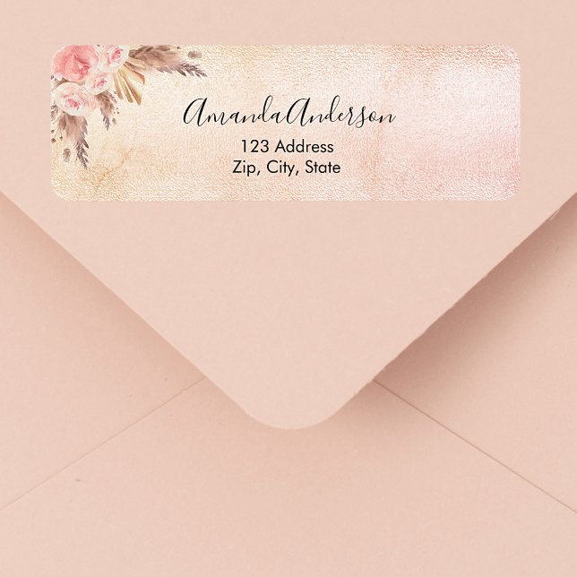 Pampas grass rose gold floral return address label (Creator Uploaded)