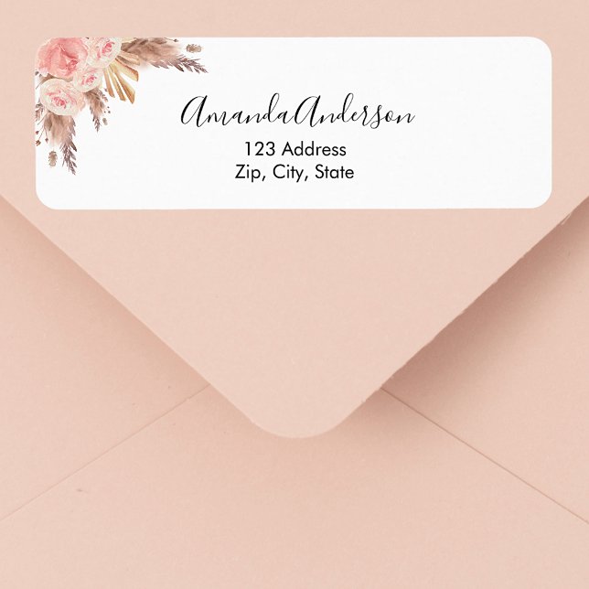 Pampas grass rose gold floral return address label (Creator Uploaded)