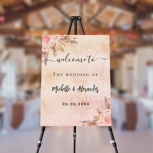 Pampas grass rose gold floral welcome wedding foam board