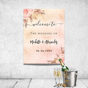 Pampas grass rose gold floral welcome wedding poster