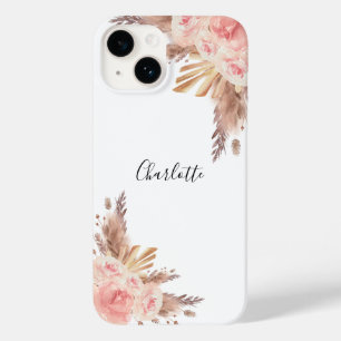 Pampas grass rose gold floral white name Case-Mate iPhone 14 case