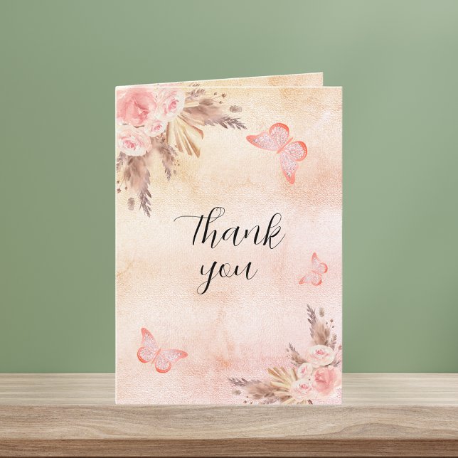 Pampas grass rose gold florals boho thank you card (Creator Uploaded)