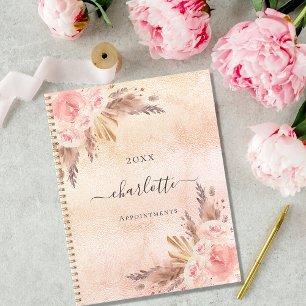 Pampas grass rose gold florals name 2026 planner