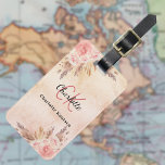 Pampas grass rose gold flowers boho name luggage tag<br><div class="desc">A rustic rose gold,  blush pink gradient background. Decorated with rose gold,  pink florals,  pampas grass.  Personalize and add your name on the front,  contact info on the back.</div>
