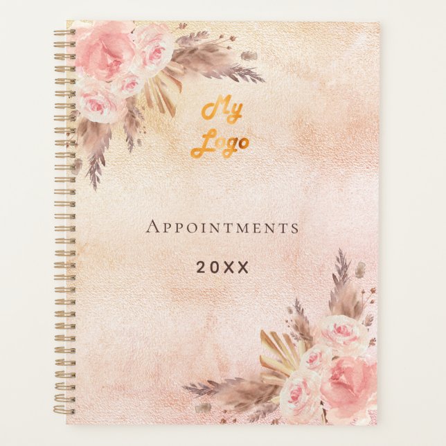 Pampas grass rose gold flowers business QR code Planner (Front)