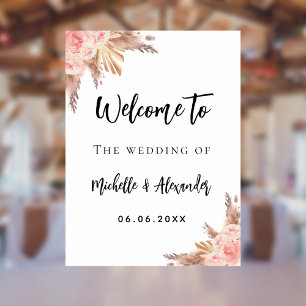 Pampas grass rose gold flowers welcome wedding poster