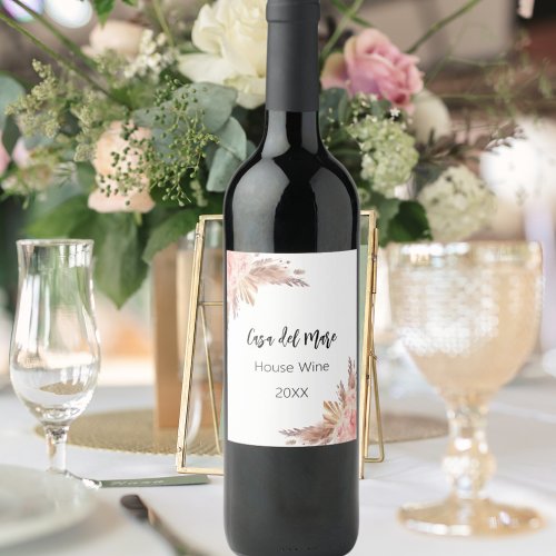 pampas grass rose gold house wine wine label