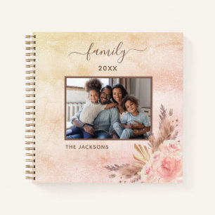Pampas grass rose gold pink florals family photo notebook