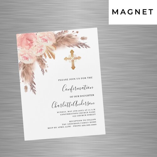 Pampas grass rose gold pink luxury confirmation magnetic invitation