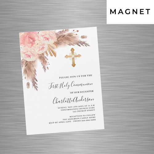 Pampas grass rose pink luxury first communion magnetic invitation