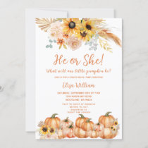 Pampas Grass Rust Orange Pumpkin Gender Reveal  Invitation