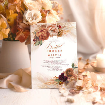 Pampas Grass Rust Terracotta Bridal Shower Invitation by lovelywow at Zazzle