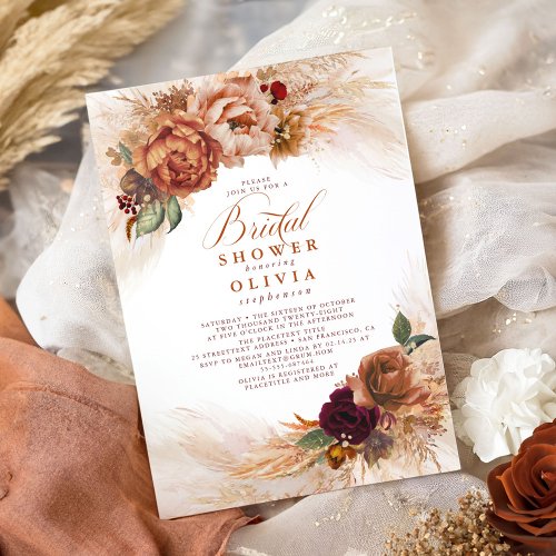 Pampas Grass Rust Terracotta Bridal Shower Invitation