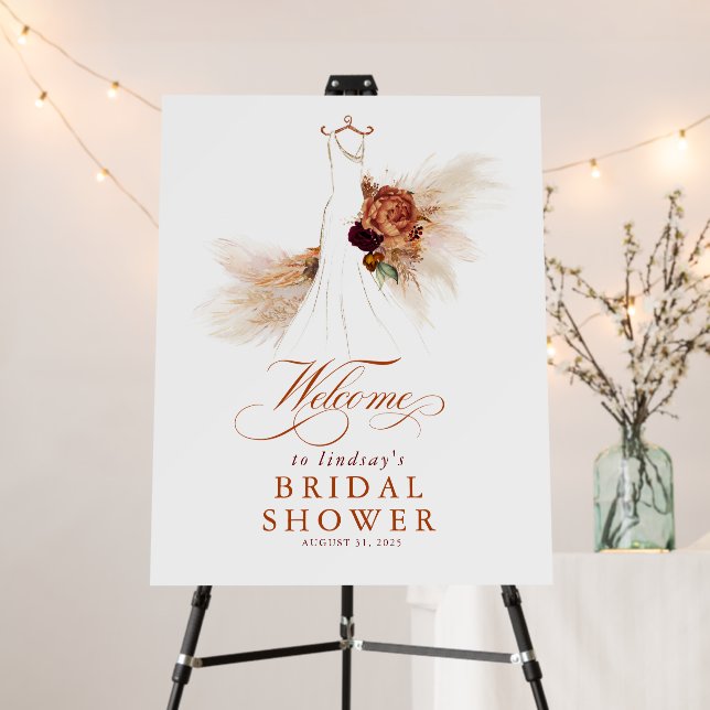 Pampas Grass Rust Terracotta Bridal Shower Welcome Foam Board (In Situ (Stand))