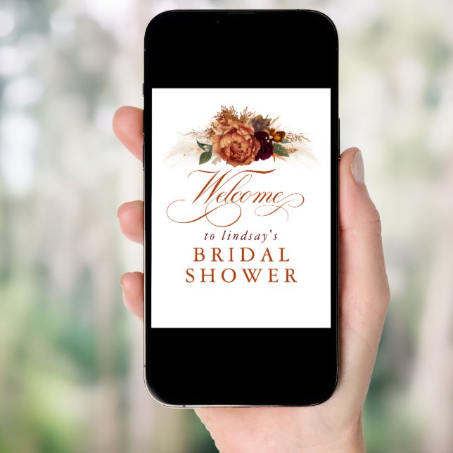 Pampas Grass Rust Terracotta Bridal Shower Welcome Poster (Front Digital)