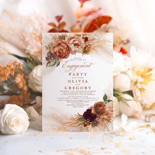 Pampas Grass Rust Terracotta Engagement Party Invitation