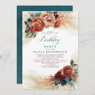 Pampas Grass Rust Terracotta Fall Birthday Party Invitation