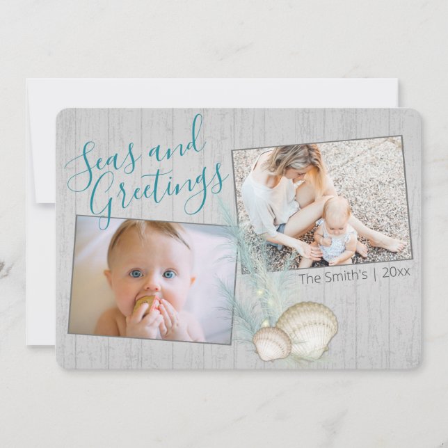 Pampas Grass Rustic Beach Holiday Photo Card (Front)