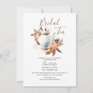 Pampas Grass Rustic Terracotta Bridal Tea Party Invitation
