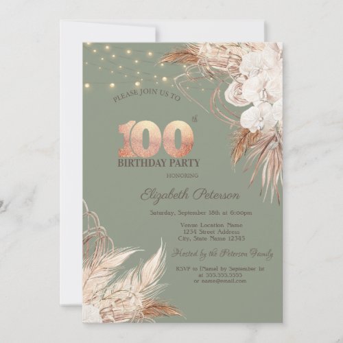 Pampas Grass Sage Green 100th Birthday