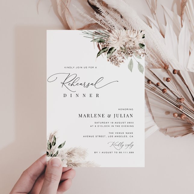 pampas grass sage green rehearsal dinner invitation (Creator Uploaded)