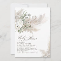 Pampas Grass Sage Greenery Floral Boho Baby Shower Invitation