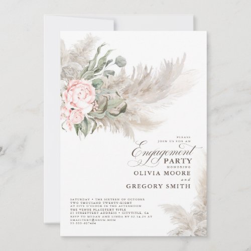 Pampas Grass Sage Greenery Floral Engagement Party Invitation