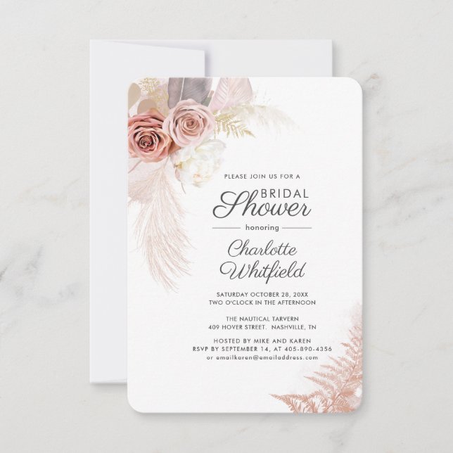 Pampas Grass Script Terracotta Bridal Shower Invitation (Front)
