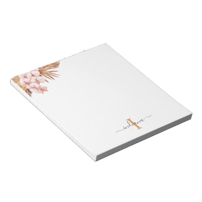 Pampas Grass Script Terracotta Monogram Name  Notepad (Angled)